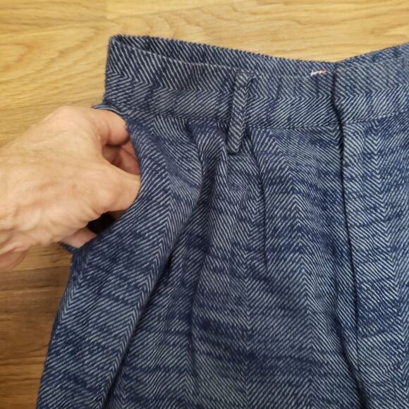 Urban Outfitters 100% Cotton Wide Leg Pleated Herringbone High Rise Blue Pant XS - Picture 4 of 13